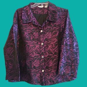 VTG Keren Hart Purple Brocade Jacket Abstract 1XL Corporate Goth Artsy Grunge